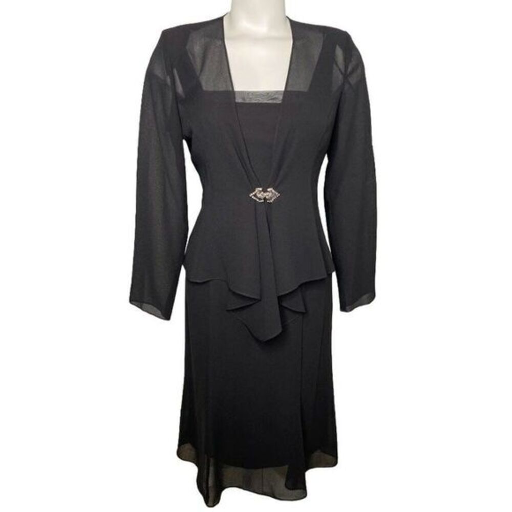 Ursula‎ of Switzerland Black 2 Pc Dress Jacket Set Rhinestone Sz 4P 4 Petite MOB